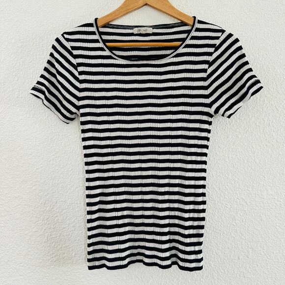 Madewell Striped White Black Tee Shirt Size Medium - Picture 1 of 5